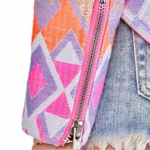 Chaser Mahlia Textured Moto Jacket Aztec Print, Metallic and Neon accents - Picture 8 of 11